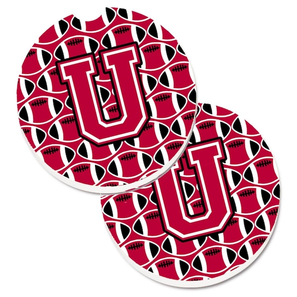 Carolines Treasures Letter U Football Crimson and White Set of 2 Cup Holder Car Coaster CJ1079-UCARC - main